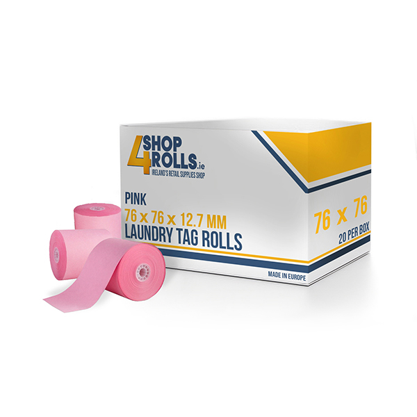 76mm x 76mm Dry Cleaning Tag Rolls - Pink - 20 Rolls per box